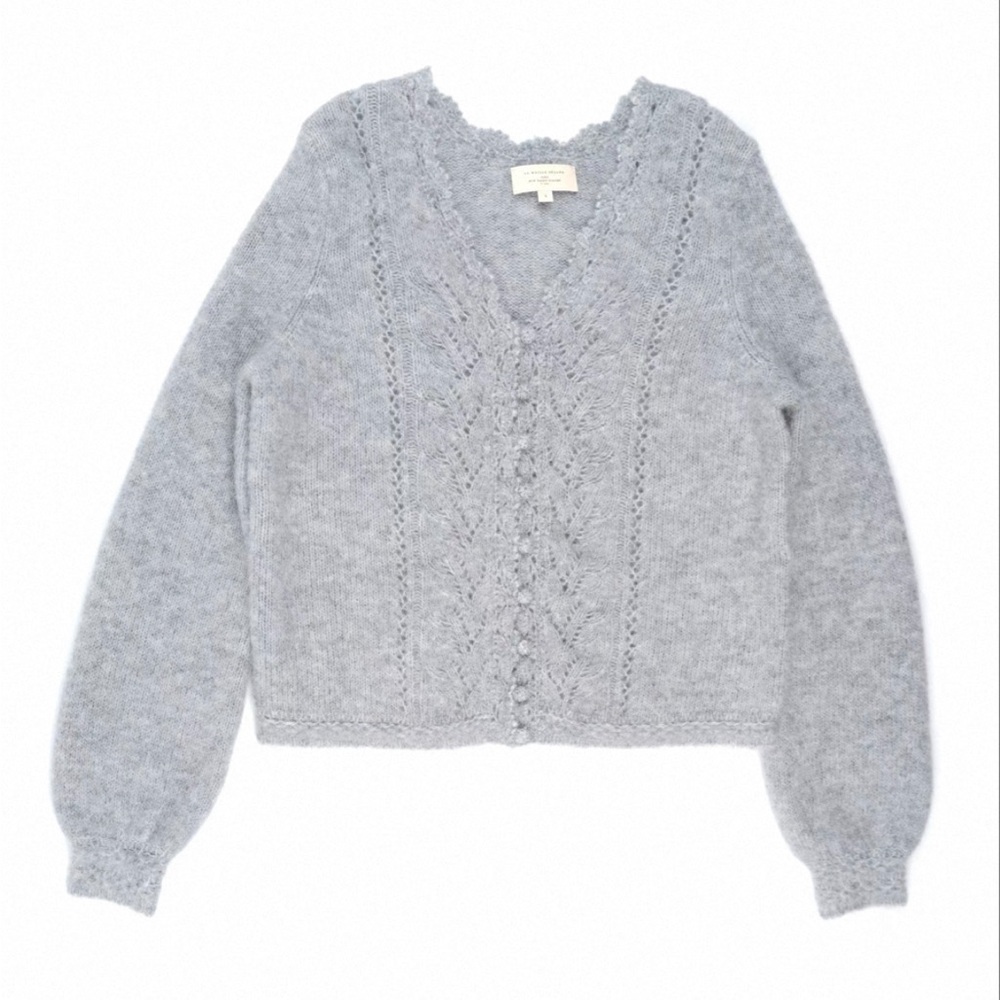 Sezane Light Gray V-Neck Knit Sweater